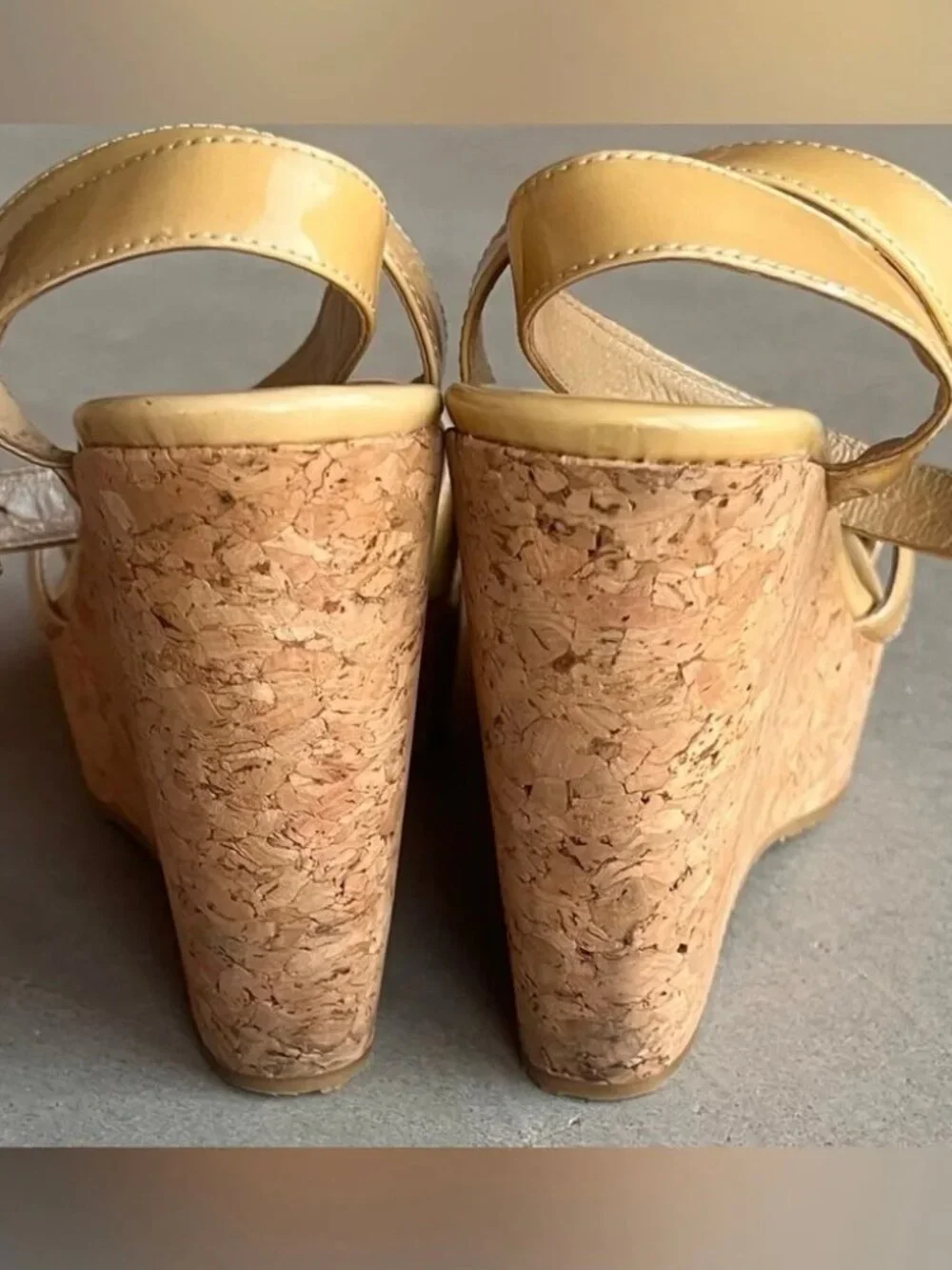 Jimmy Choo Papyrus Cork Platform Wedge Sandals Nude Patent Leather EU 41, US 11